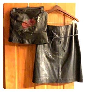 Leather halter top w/ leather A line skirt